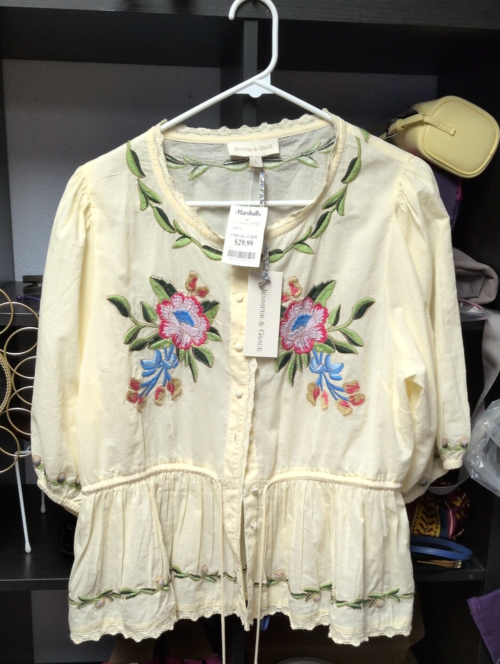 Cream Embroidered Peasant Blouse.